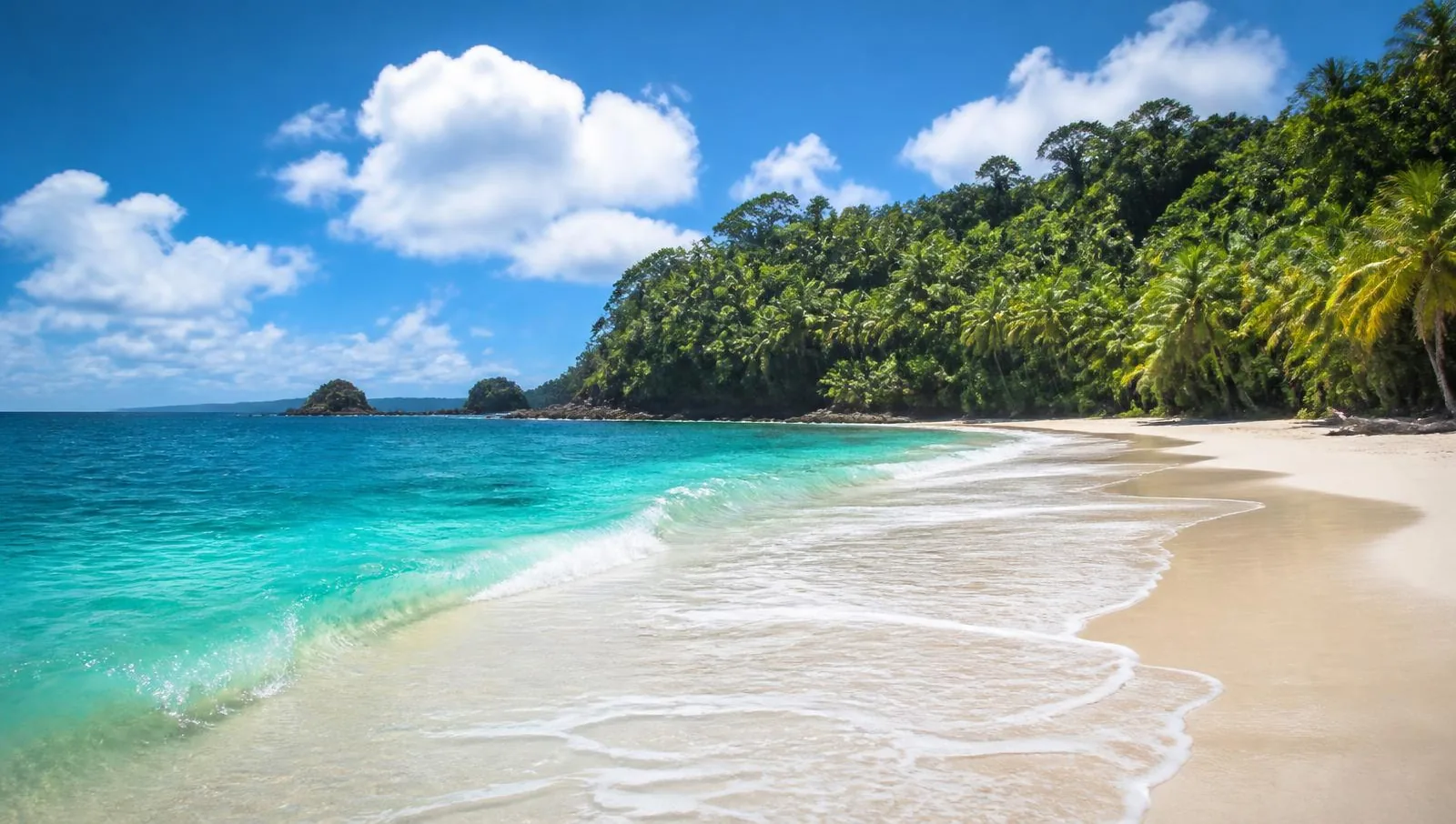 Turquoise Pacific beach and palm jungle in Tamarindo, Costa Rica